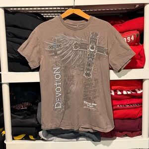 Vintage Y2K Skater Grunge Cross Brown Mens Medium Shirt